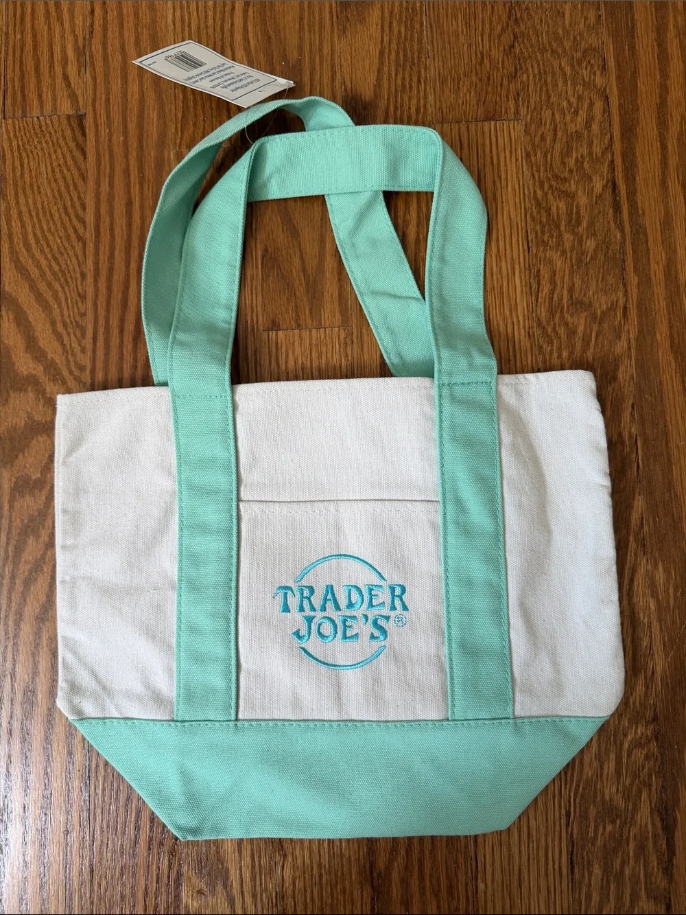 NWT Trader Joe's Pastel Canvas Tote Bag Blue Green Cream